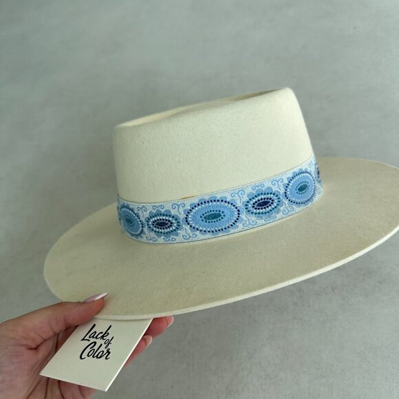 NWT Lack Of Color Azure Lolita Wool Felt Boater Hat In Ivory Wide Brim - Picture 5 of 10